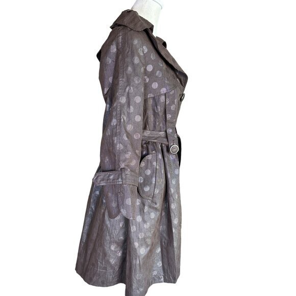 Nicola Bertti Jacket Size Small Metallic Brown Dotted Belted Missing Button NEW - Picture 5 of 11